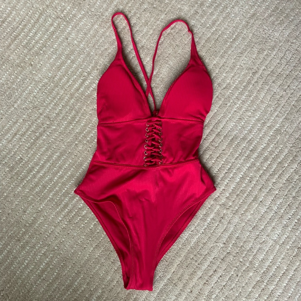 Red one piece swimsuit
